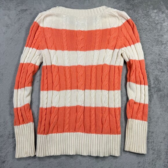 J Crew Coral/White Striped Cable Knit Sweater Preppy Coquette Coastal Y2K Size S - Picture 4 of 9